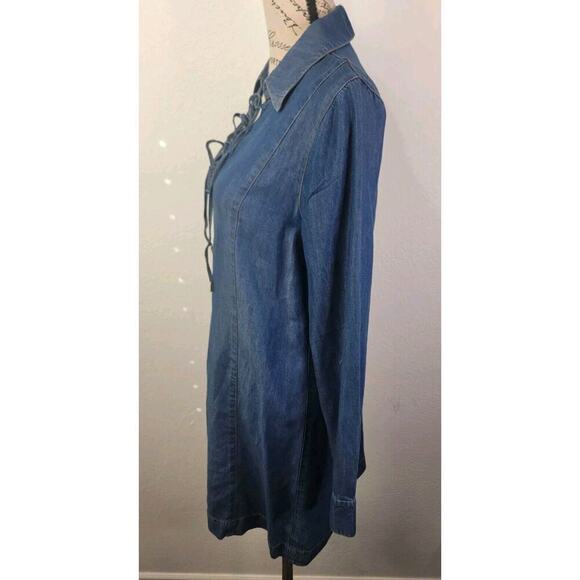7 For All Mankind Chambray Mini Dress Women’s S Long Sleeve Western Dark Wash - Picture 5 of 9